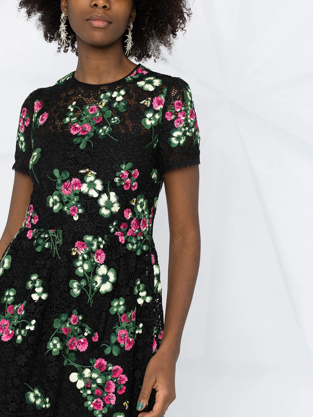 RED VALENTINO FLORAL EMBROIDERED MACRAMÉ DRESS