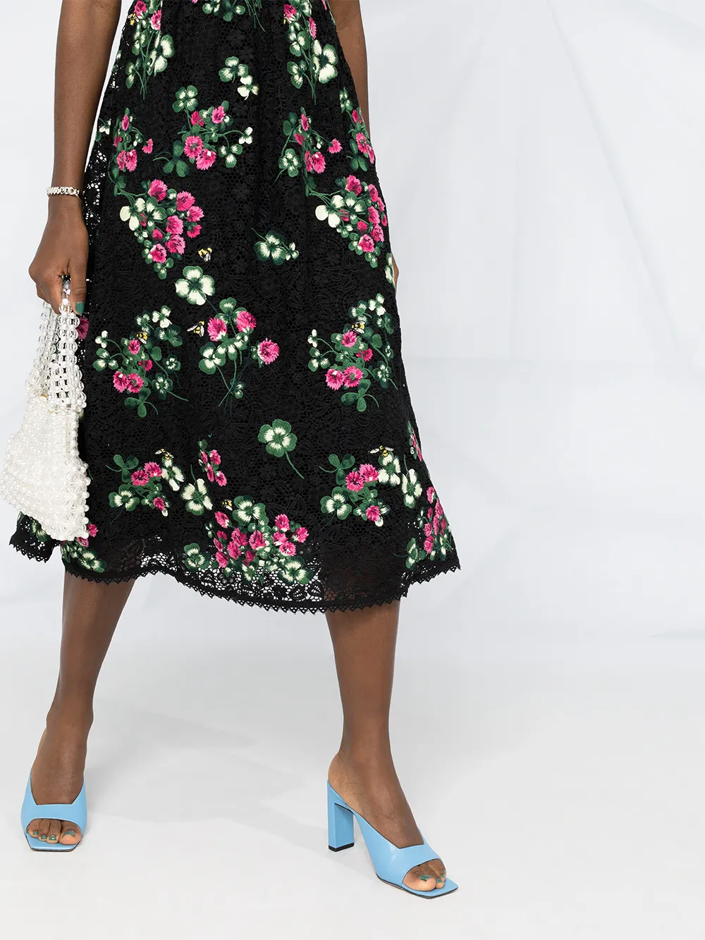 RED VALENTINO FLORAL EMBROIDERED MACRAMÉ DRESS