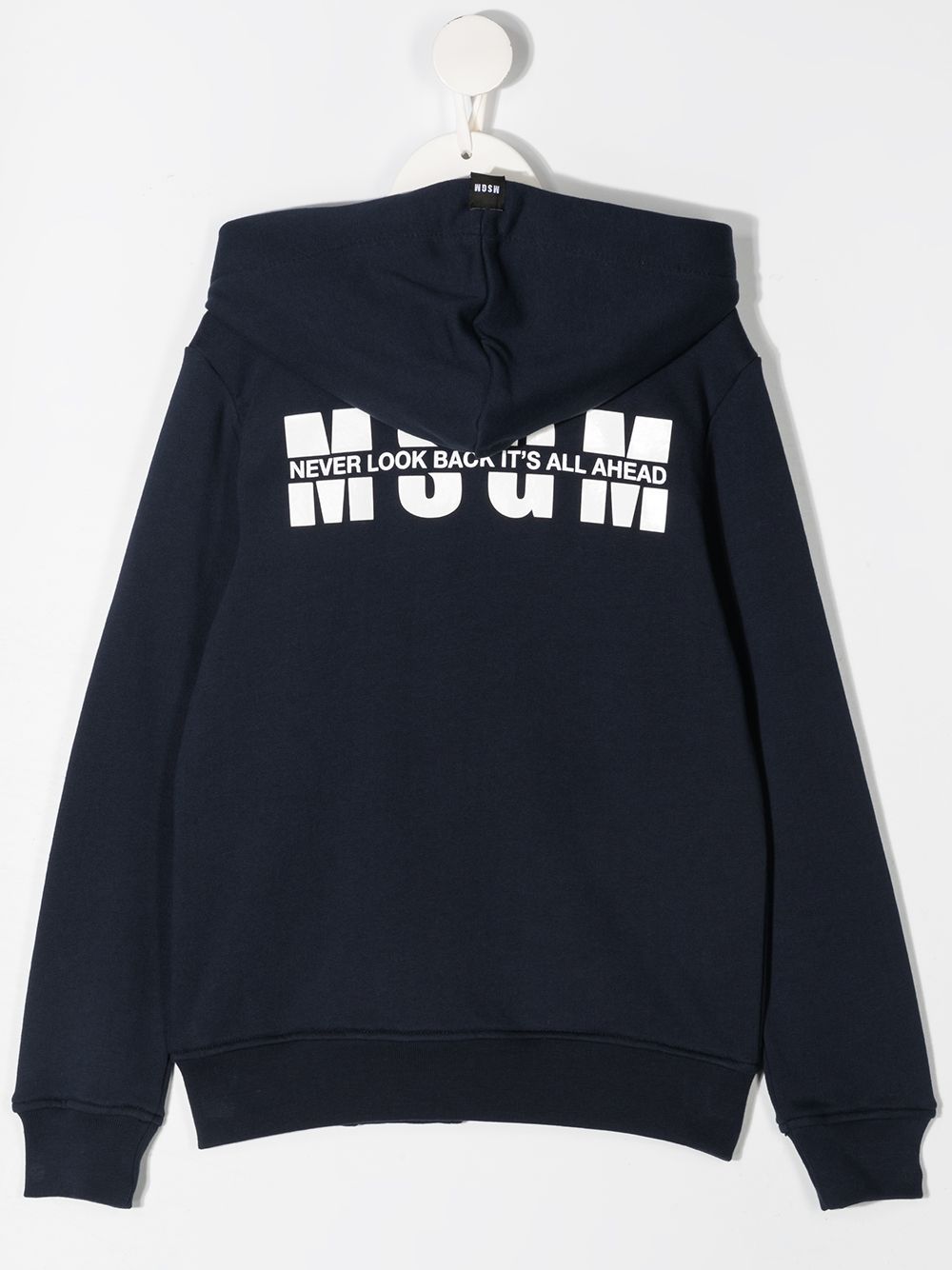 Shop Msgm Slogan-print Cotton Hoodie In Blue