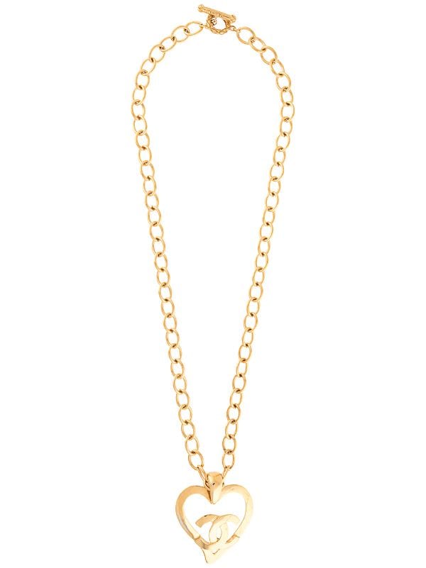 Chanel Pre-owned 1995 CC Heart Motif Chain Necklace