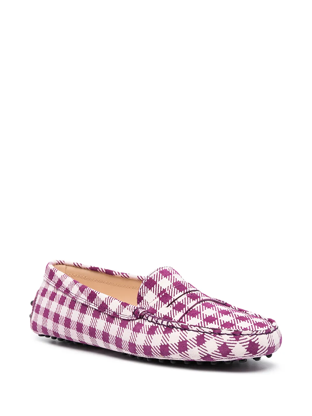Tod's Gingham-print Loafers In Purple