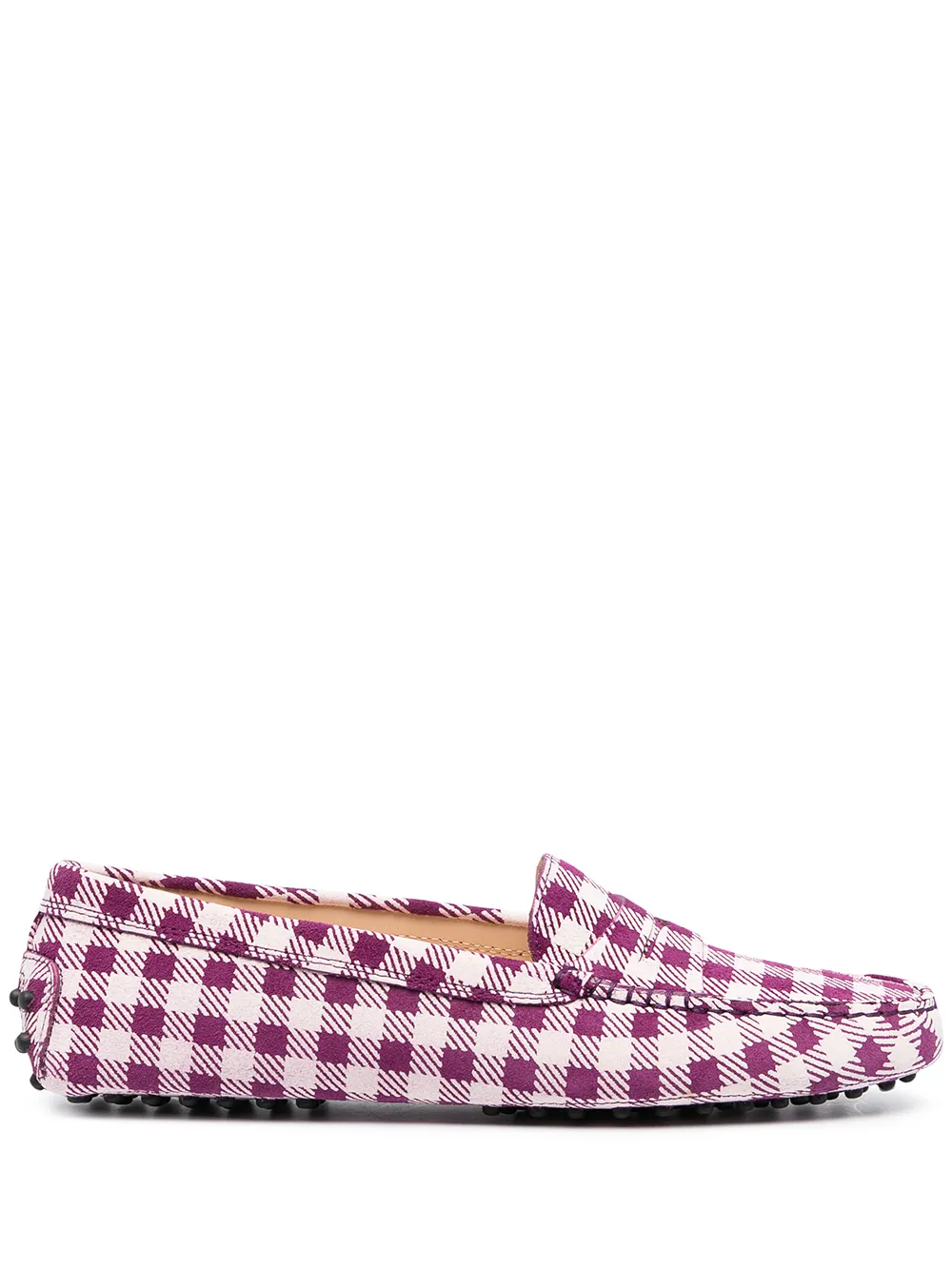 Tod's Gingham-print Loafers In Purple