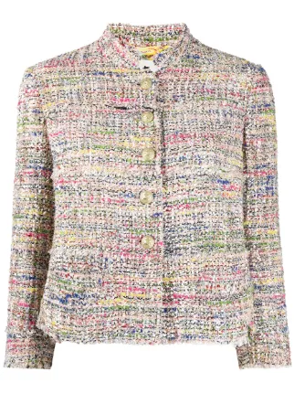 Shop ETRO cropped-sleeve tweed jacket 