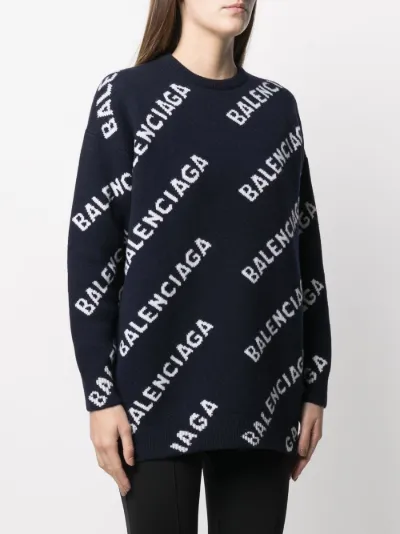 Balenciaga logo-intarsia jumper blue 
