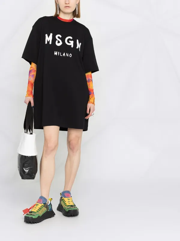 Shop MSGM logo-print T-shirt dress with 