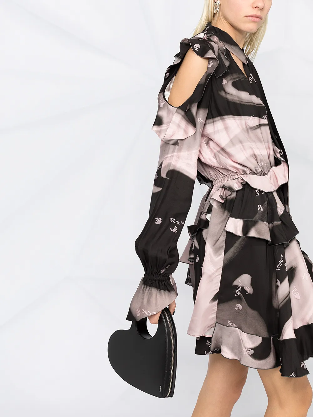 фото Off-white платье мини с оборками и логотипом