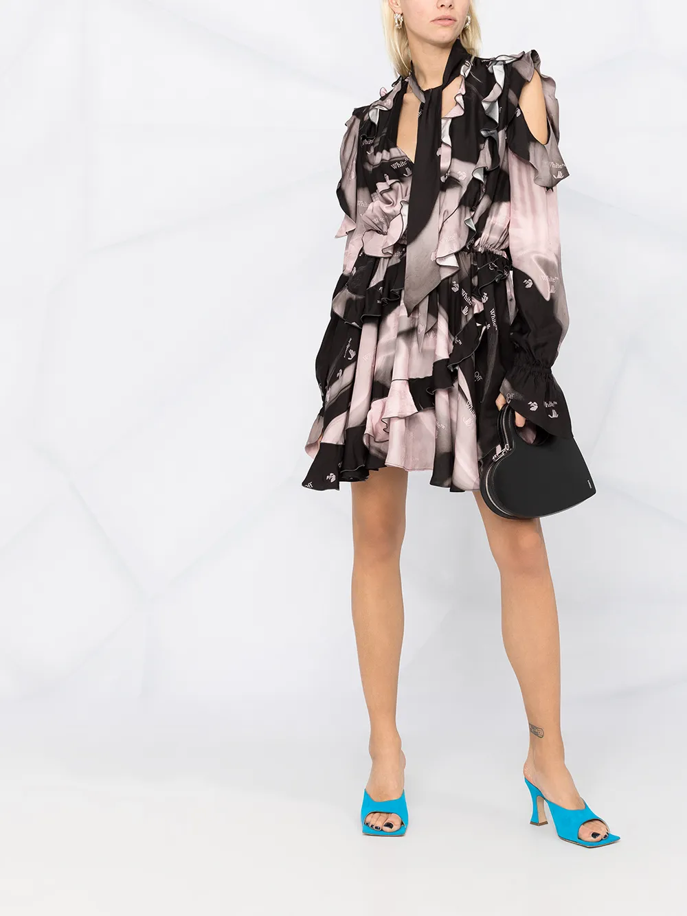 фото Off-white платье мини с оборками и логотипом