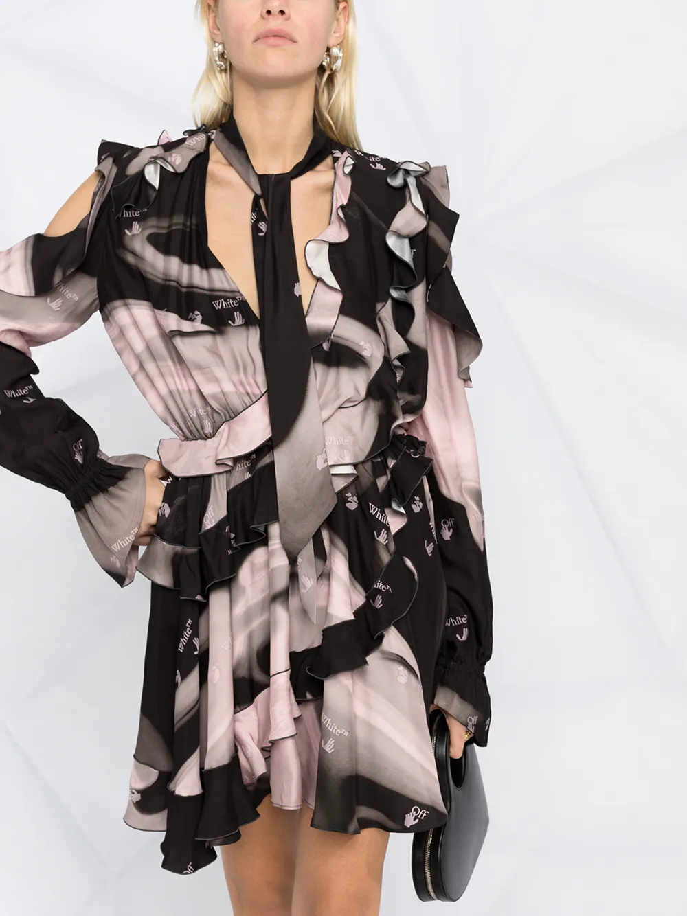 фото Off-white платье мини с оборками и логотипом