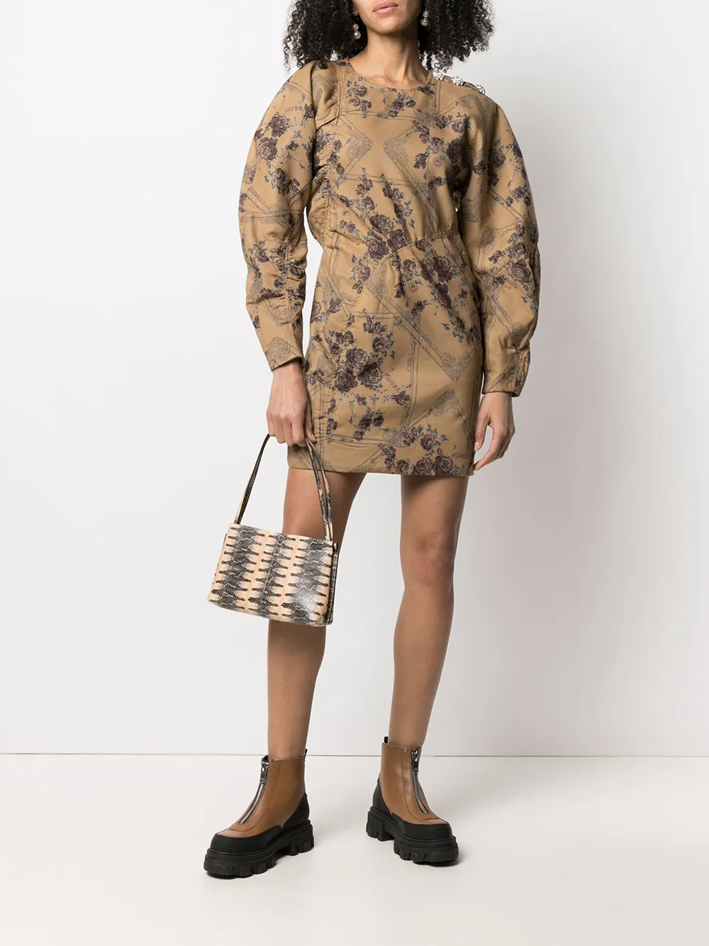 GANNI Jurk met bloemjacquard Beige