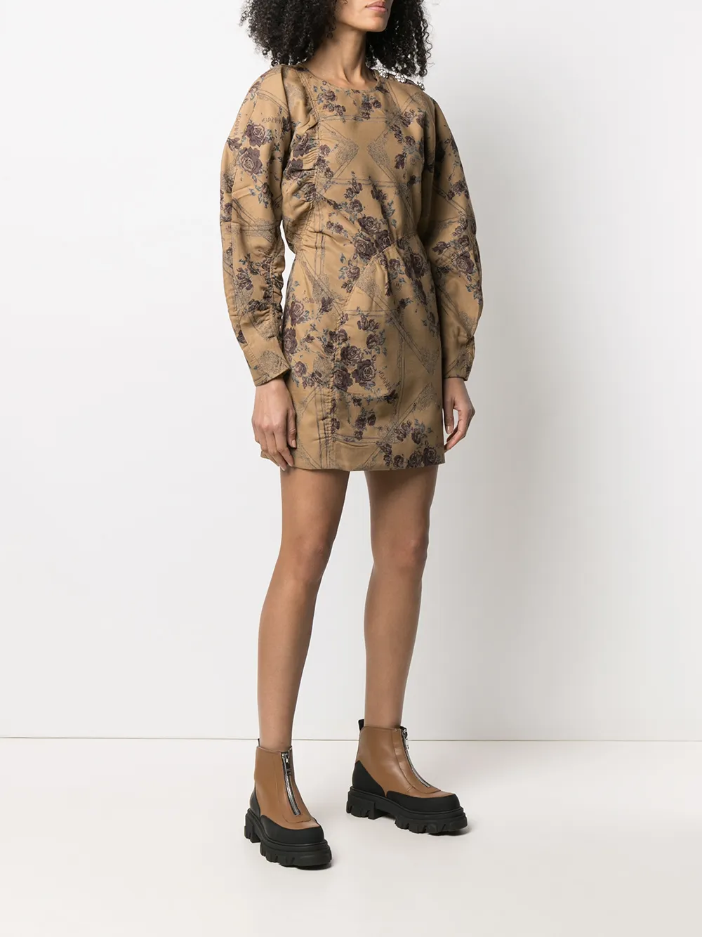 GANNI Jurk met bloemjacquard Beige