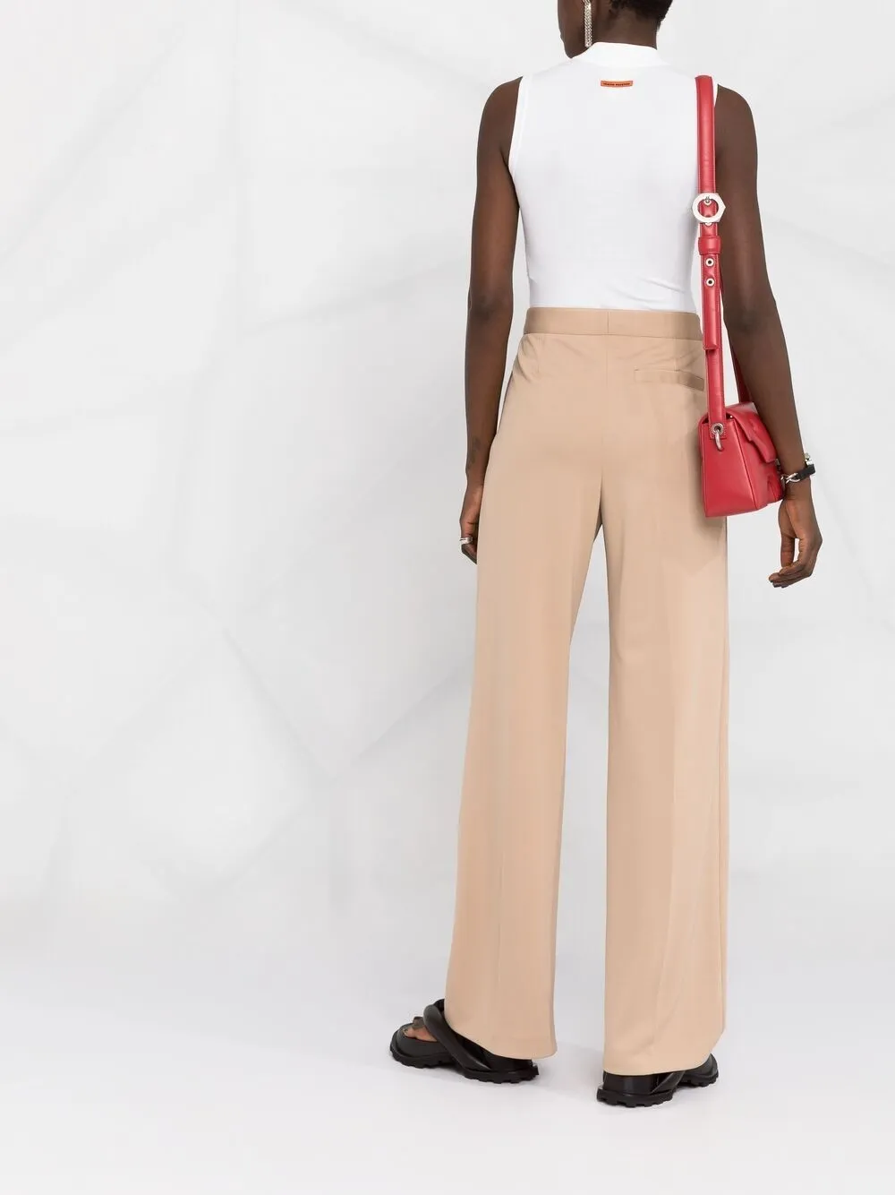 Palm Angels Stripe-detail High-waisted Trousers In Neutrals