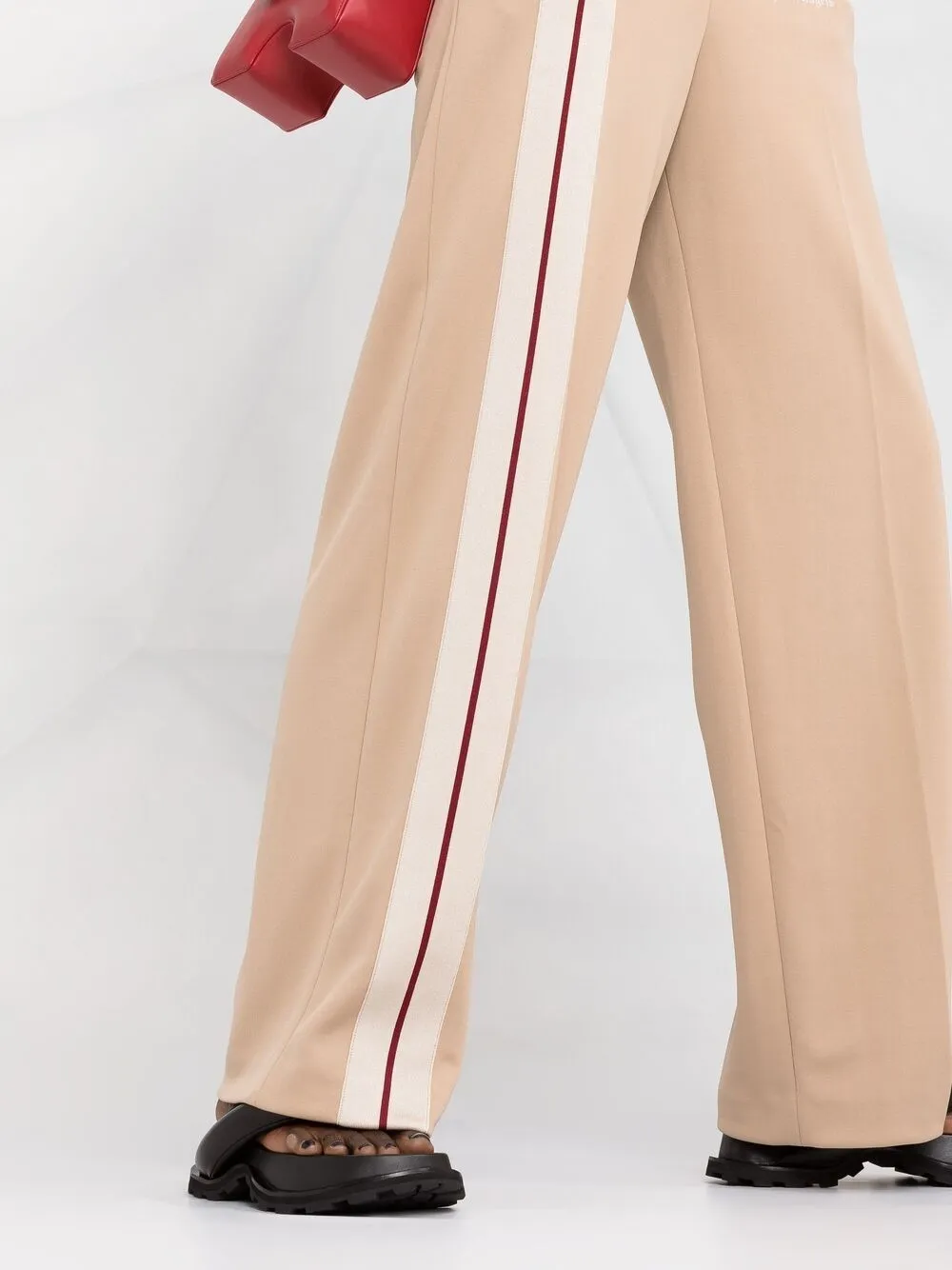 Palm Angels Stripe-detail High-waisted Trousers In Neutrals