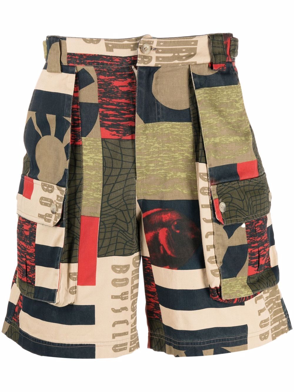 patchwork print cargo shorts