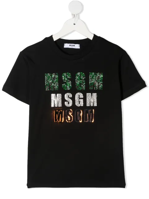 MSGM Kids logo-print metallic t-shirt