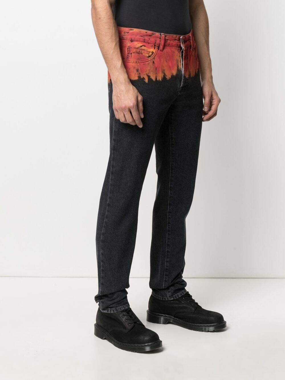 Shop Marcelo Burlon County Of Milan Flame-print Jeans In Black