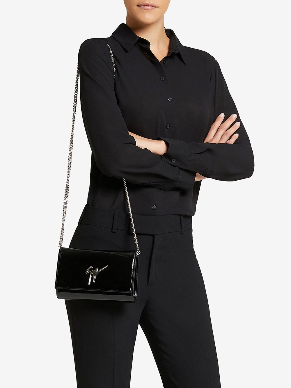 Shop Giuseppe Zanotti Cleopatra Glossy Clutch Bag In Black