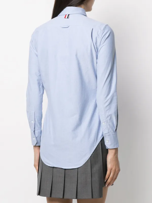 THOM BROWNE 長袖シャツ 水色　10 140位 Thom Browne logo-patch long-sleeve Shirt | Blue | FARFETCH