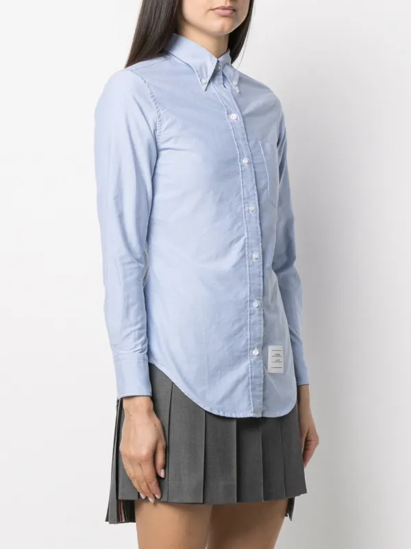 Thom Browne logo-patch long-sleeve Shirt | Blue | FARFETCH