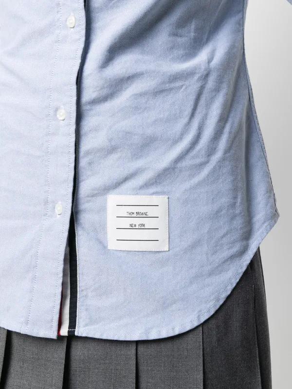 Thom Browne logo-patch long-sleeve Shirt | Blue | FARFETCH