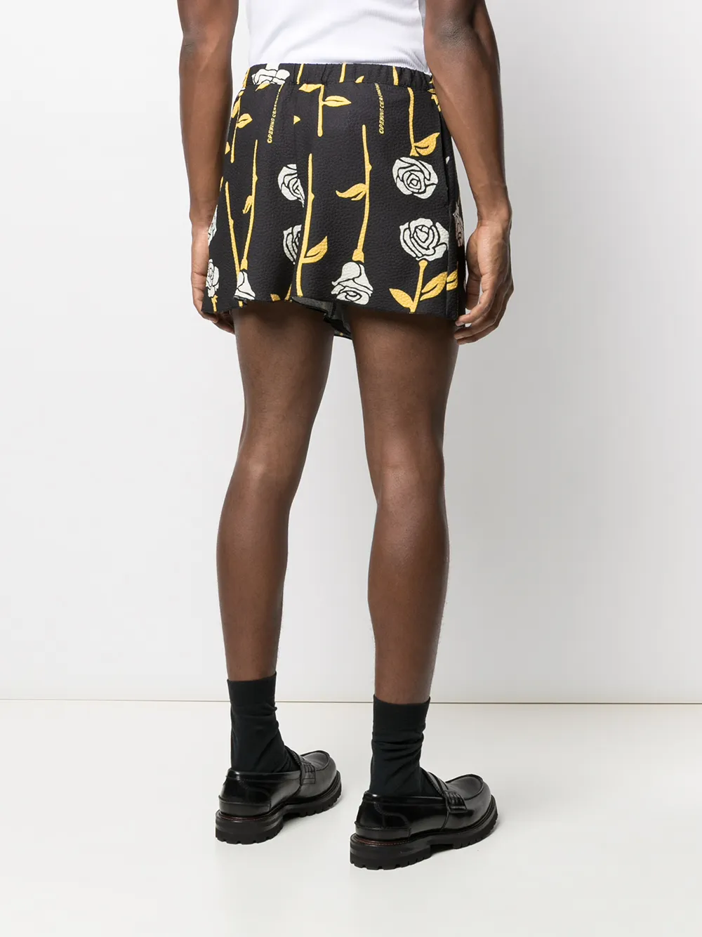 Opening Ceremony Rose-print Elasticated Shorts In Black