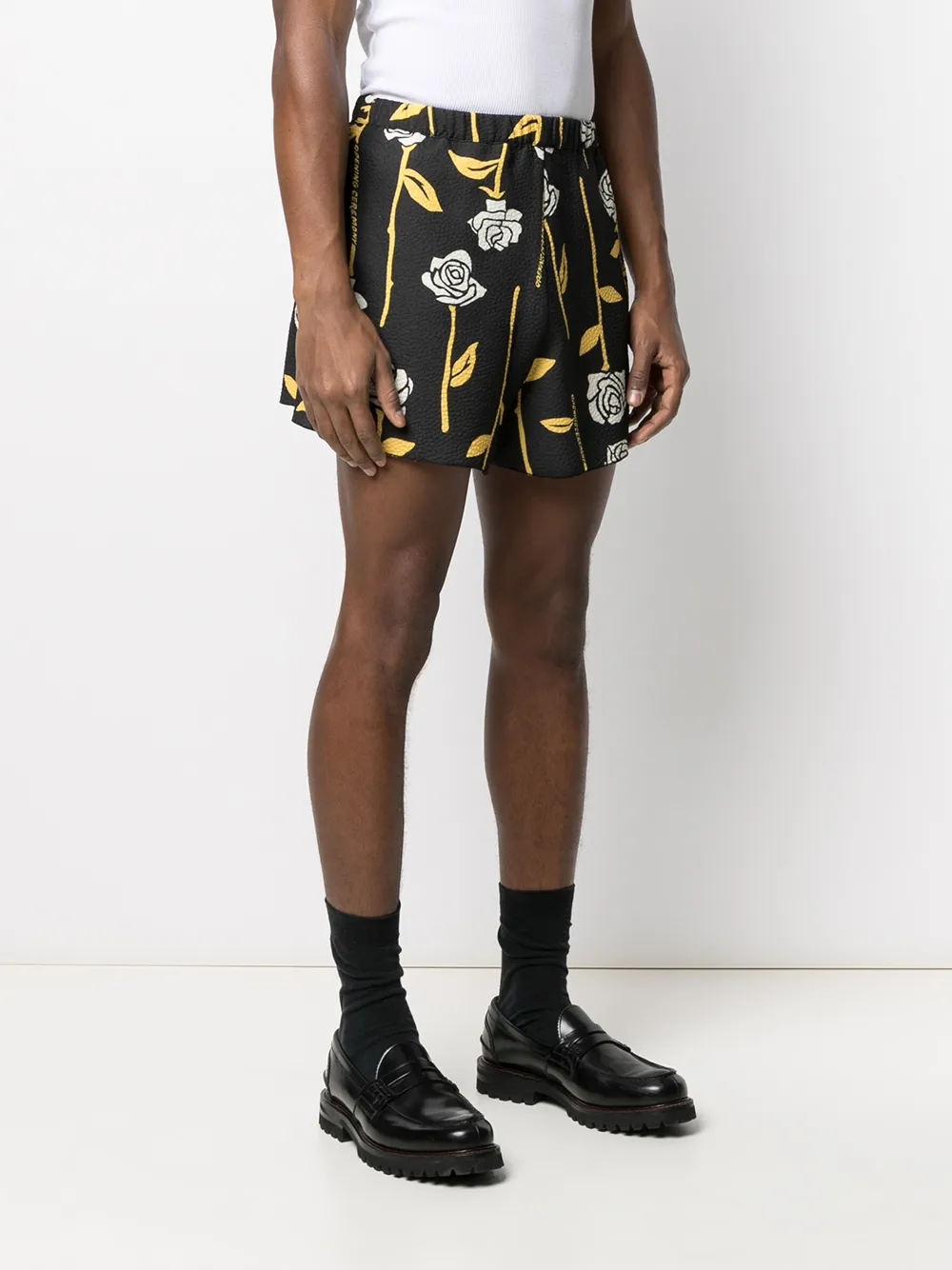 Opening Ceremony Rose-print Elasticated Shorts In Black