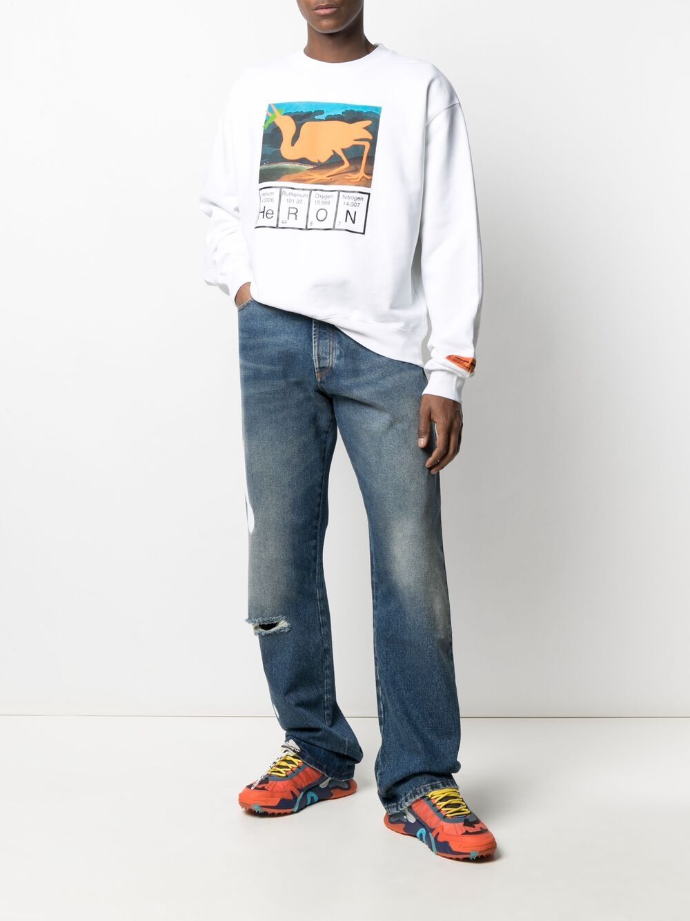 фото Heron preston crewneck heron cutout white orange