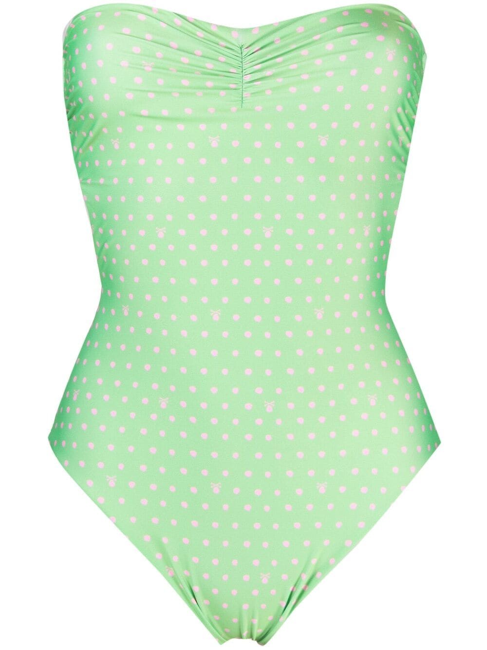 John Richmond Reversible Polka-dot Swimsuit In Green