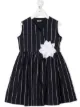 Image 1 of Il Gufo floral-detail pinstriped dress