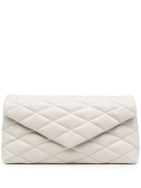 SAINT LAURENT Shearling Quilted Sade Puffer Envelope Clutch