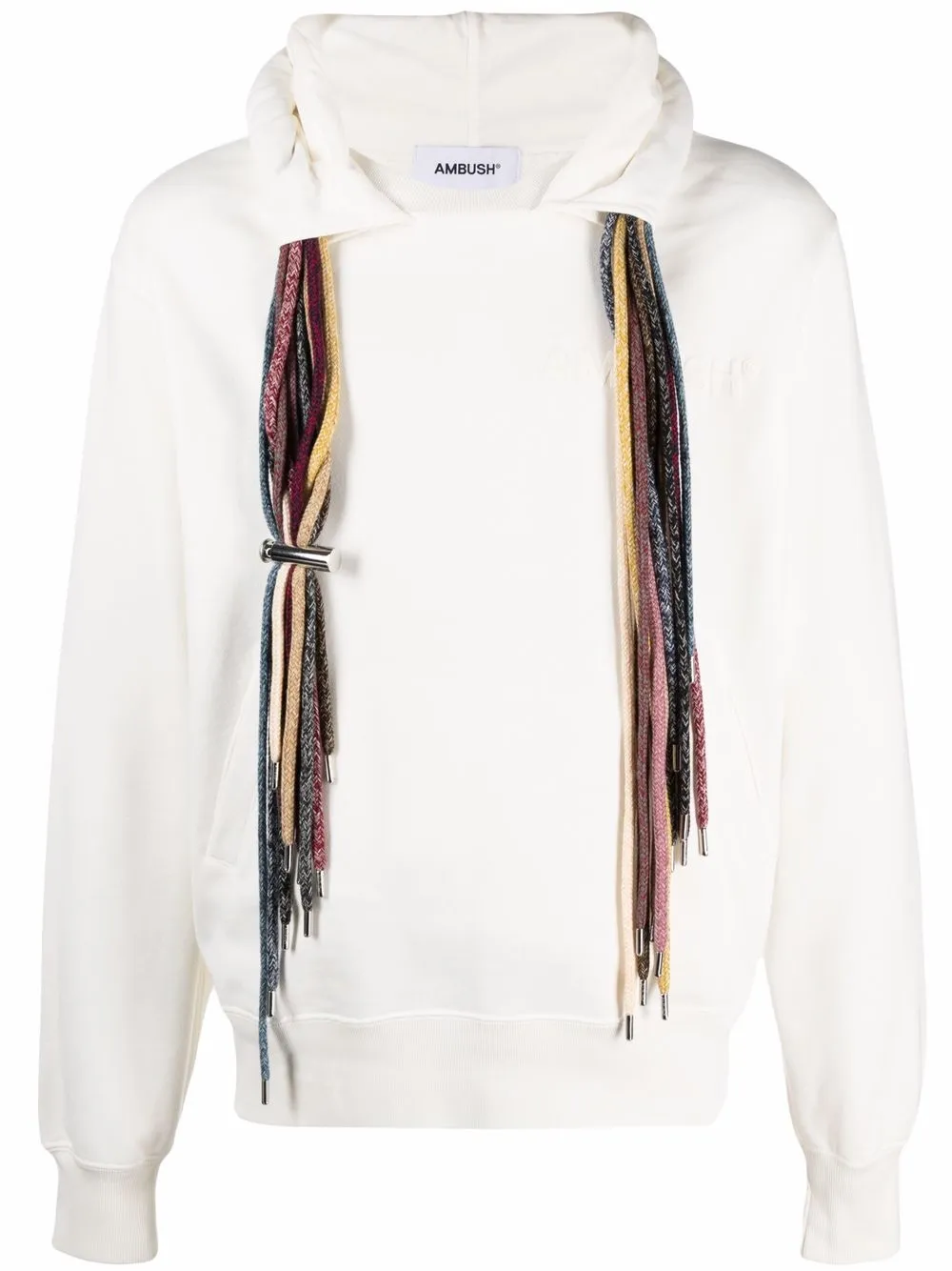 Shop Ambush Drawstring Cotton Hoodie In White