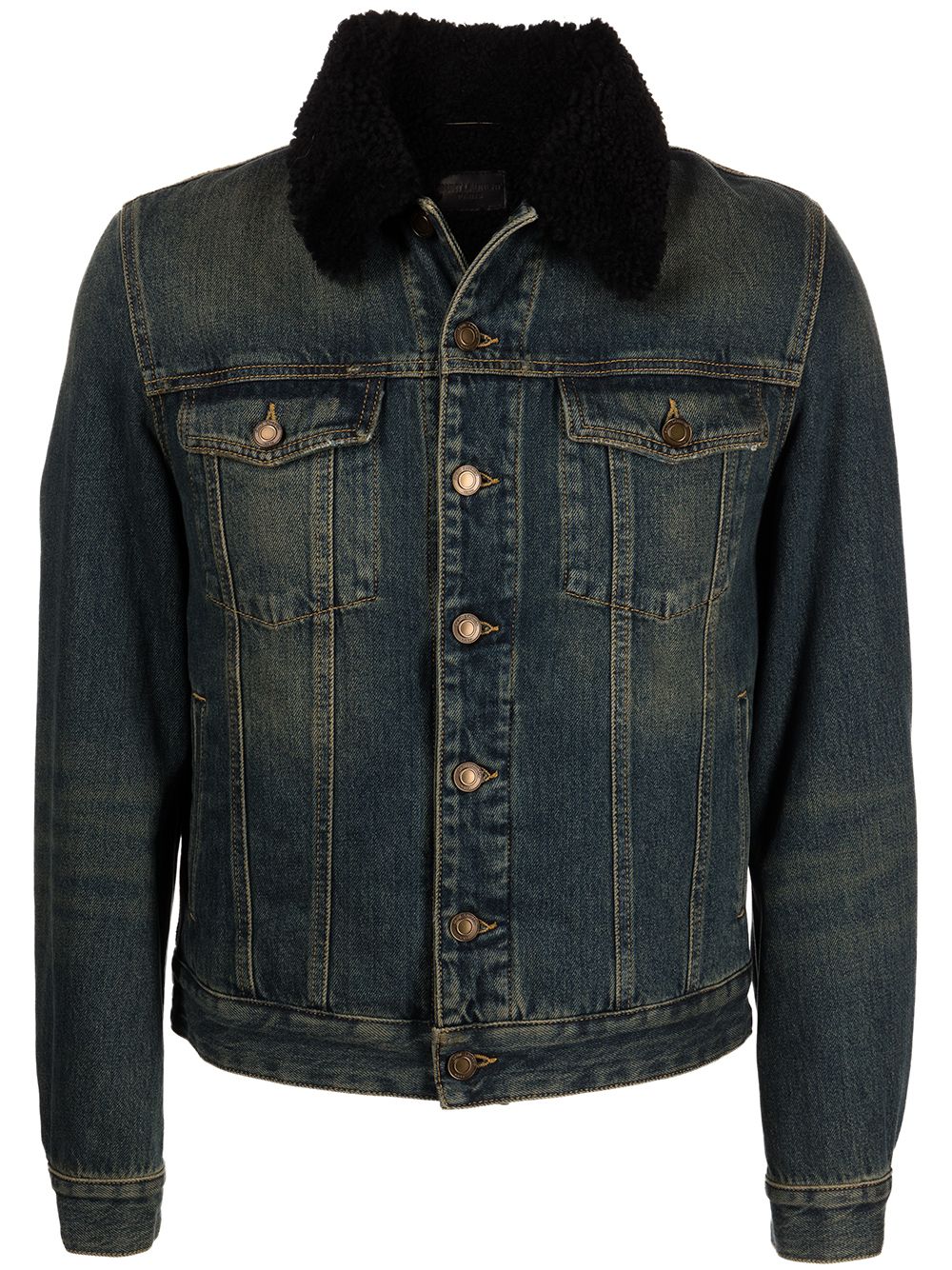 Image 1 of Saint Laurent shearling-collar denim jacket