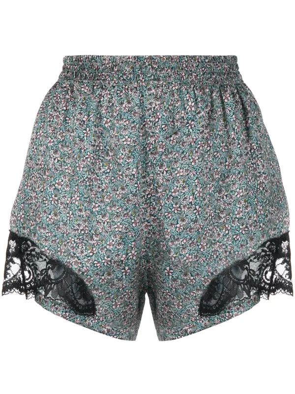 Rabanne Lace-panel Floral-print Shorts in Blue