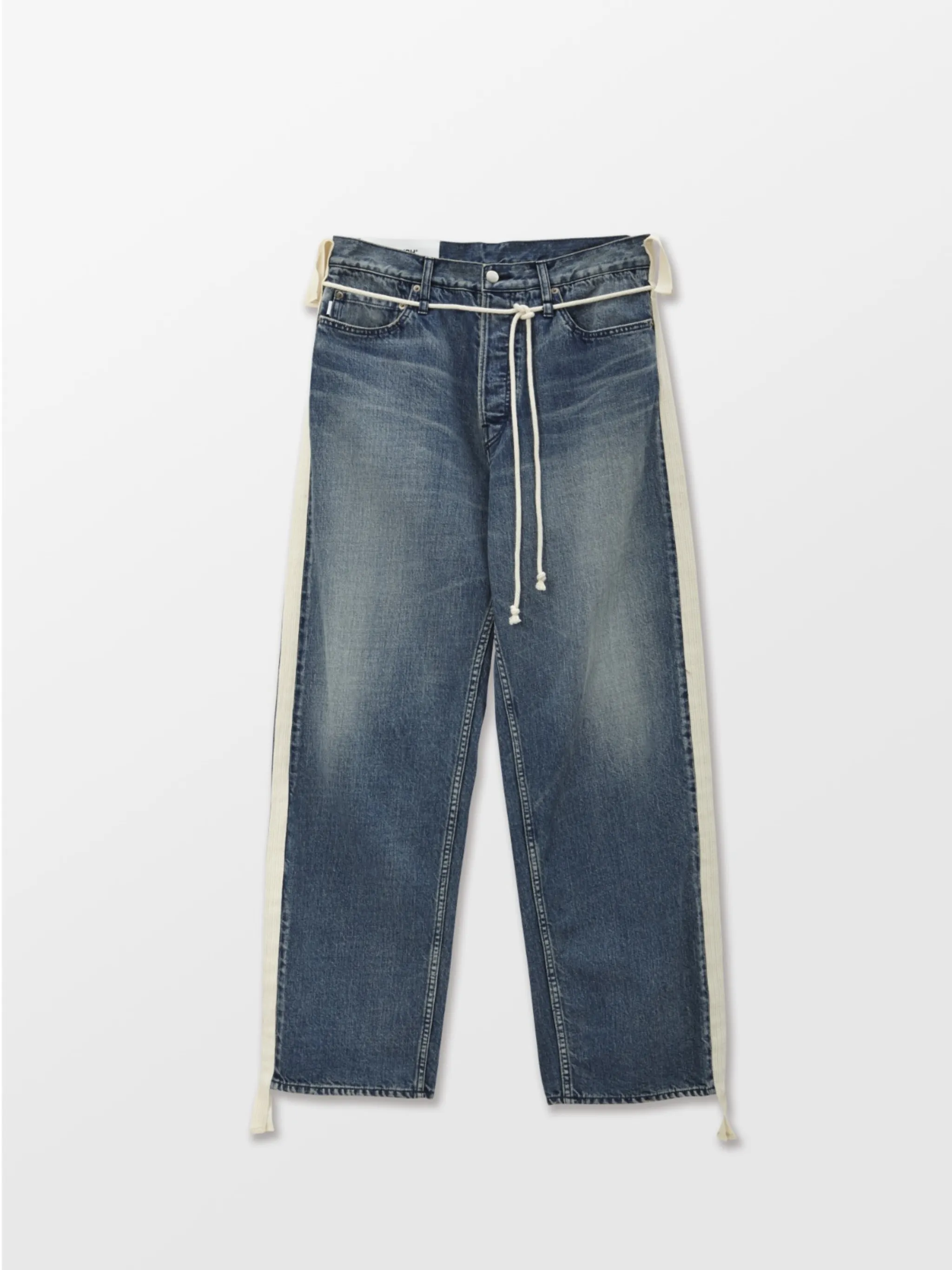 DRAWSTRING SIDE-TAPED DENIM PANTS