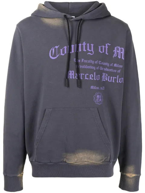 COUNTY OF MILAN logo-print bleached effect hoodie