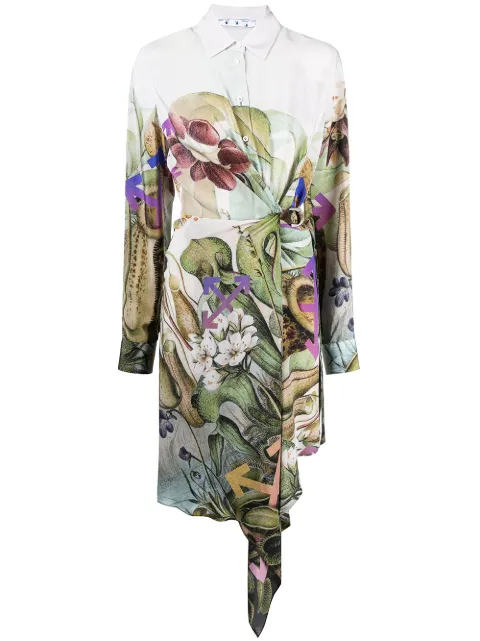 Off-White vestido camisero con estampado botánico
