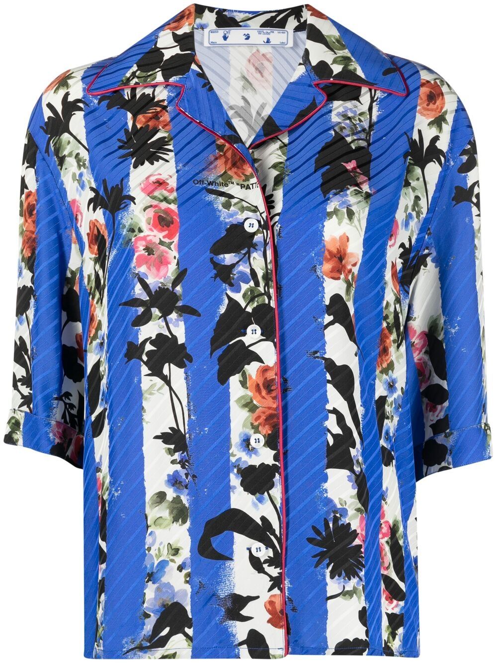 Off white Striped Floral pattern Bowling Shirt In White Blue ModeSens