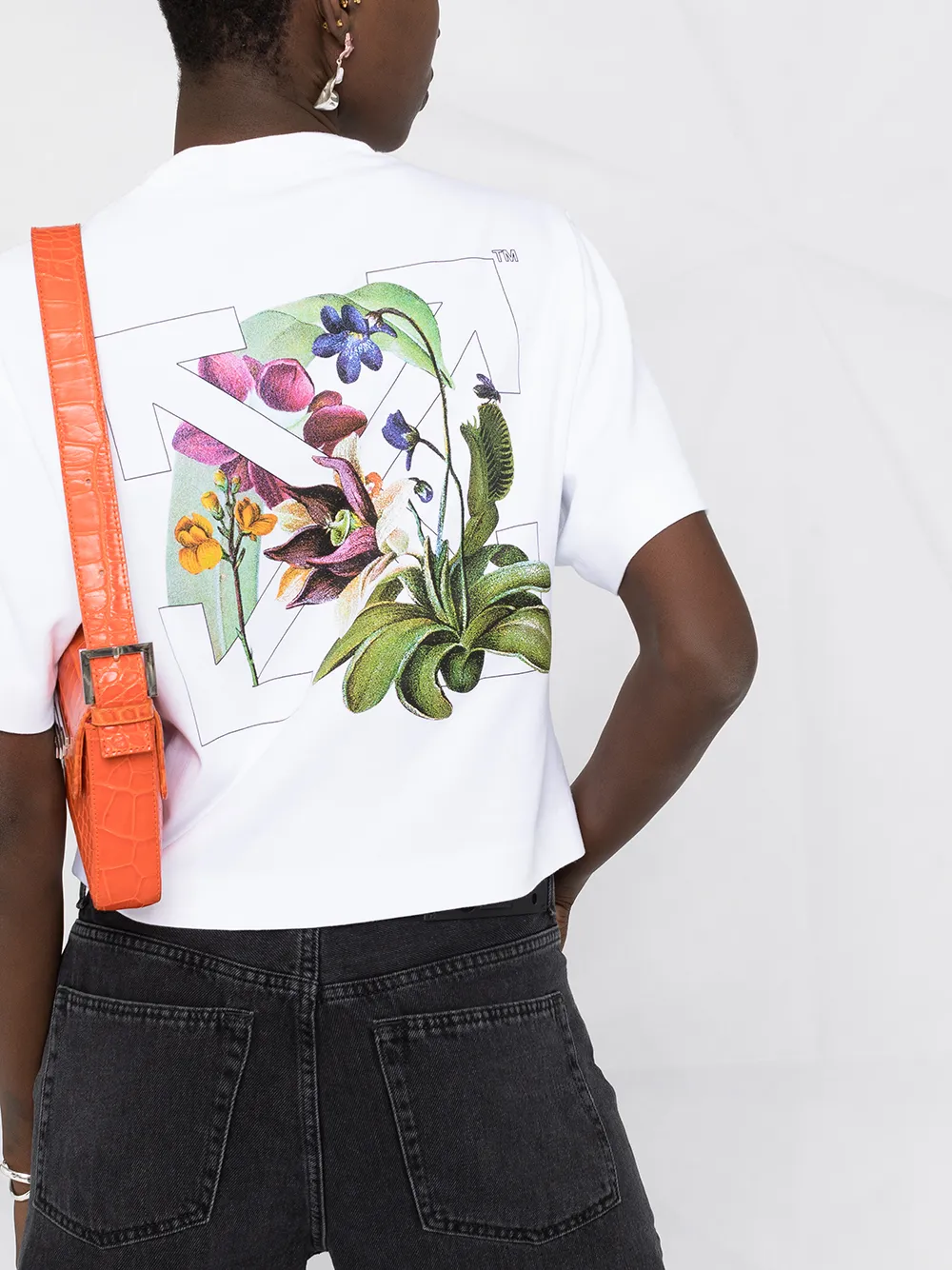  Off White T Shirt Mit Floralem Print   Weiß 