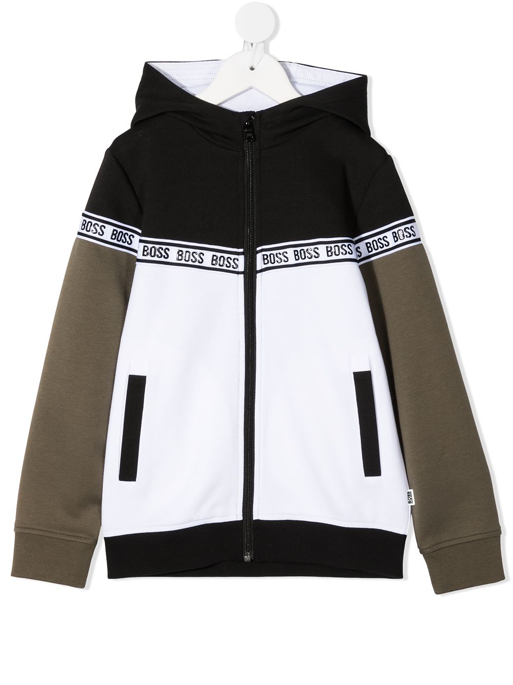 

BOSS Kidswear hoodie con franjas del logo y cierre - Blanco