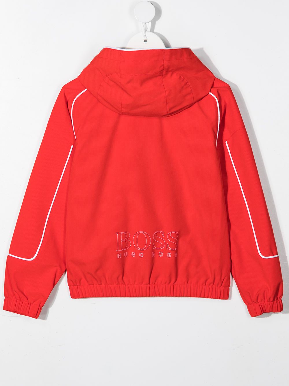 Shop Bosswear Piped-trim Hooded Rain Jacket In Red