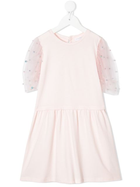 Charabia tulle-sleeves cotton dress