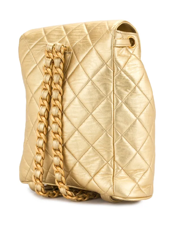 CHANEL Pre-Owned 1992 CC diamond-quilted Backpack | Gold  display picture 3