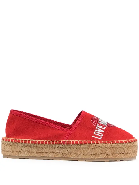 Love Moschino rhinestone-logo flatform espadrilles
