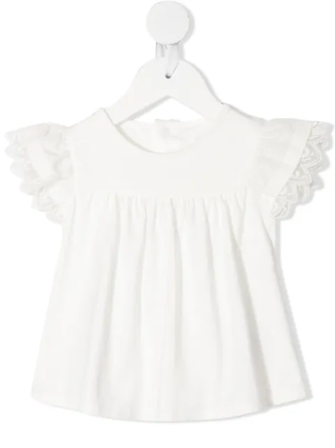 Chloé Kids embroidered-edge ruched-detail blouse 