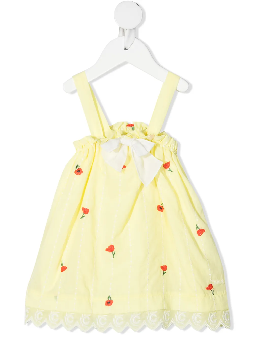 

Chloé Kids floral-embroidered scalloped dungarees - Yellow