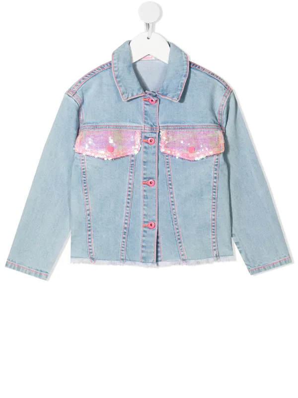 pink colour block denim jacket