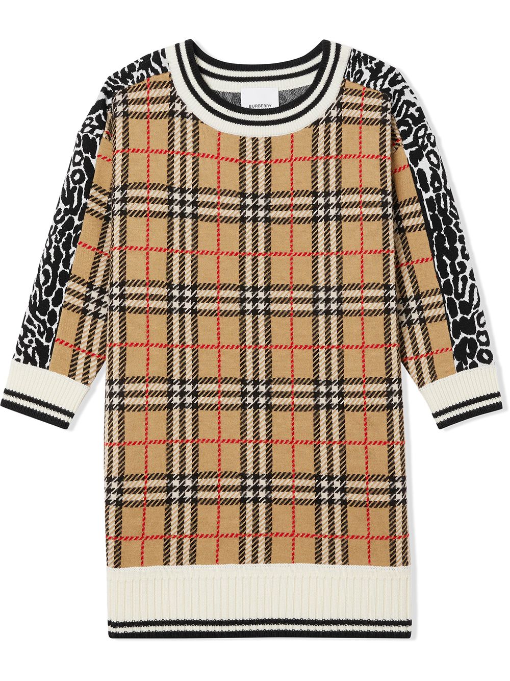 фото Burberry kids клетчатое платье с леопардовыми вставками