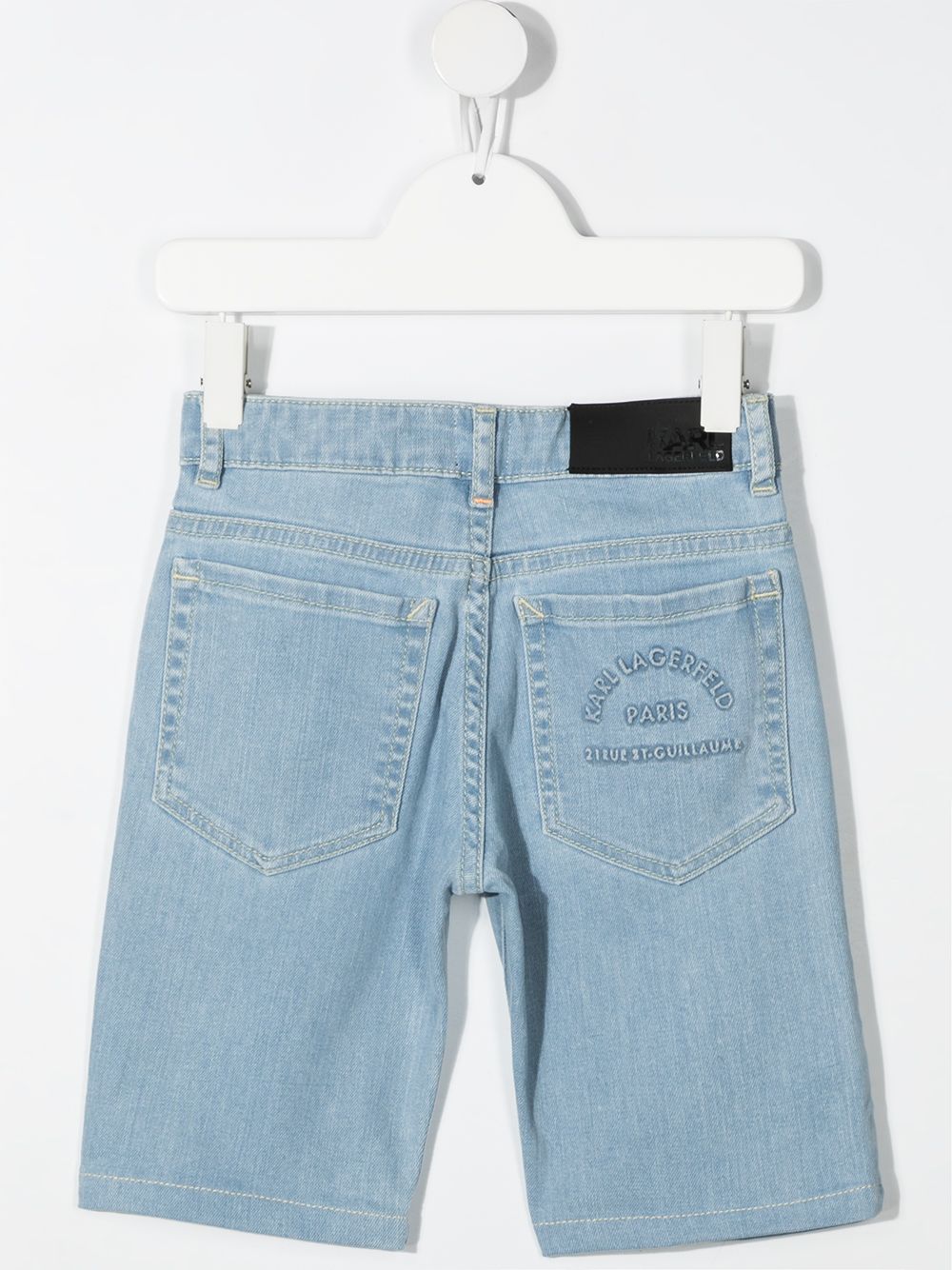 Shop Karl Lagerfeld Embroidered Logo Denim Shorts In Blue