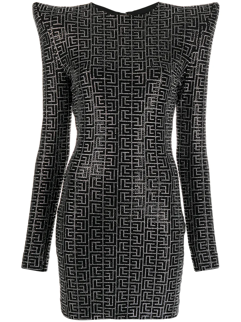 Balmain Black Crystal-embellished Structured-shoulder Dress