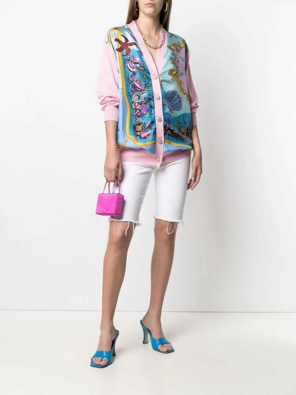 Versace starfishprint Vneck Cardigan Farfetch