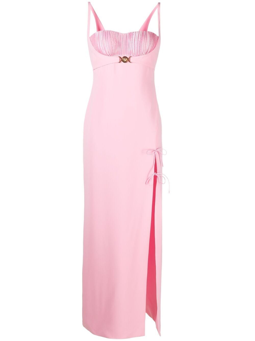 Versace Medusa Sweetheart-neck Maxi Dress In Pink
